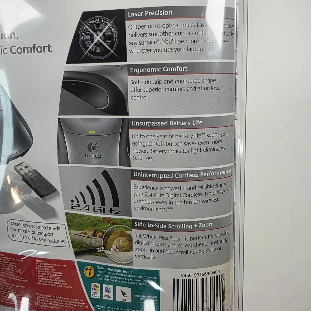 Logitech V450 Laser Cordless Precision Mouse for Notebooks New Sealed